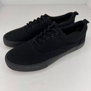 Mens Black Canvas Skateboarding Lace-Up Low Top Size 8 Casual Shoes